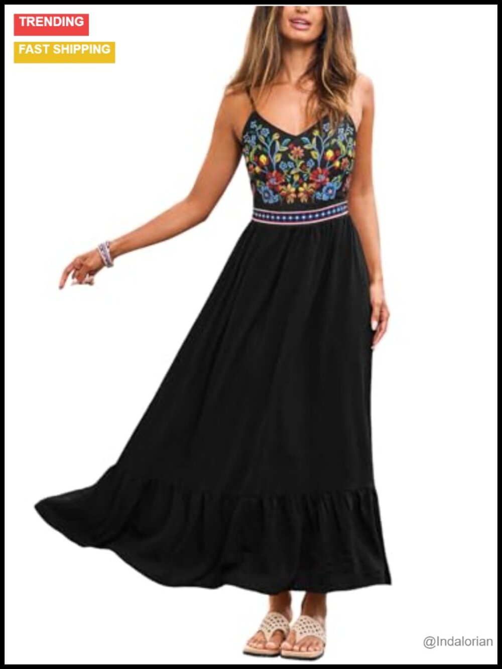 Flowy Maxi Dress Sleeveless V-Neck Self Tie Back Ruffle Hem 100% Polyester